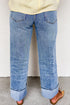 High Waisted Center Seam Straight Leg Cuffed Cropped Jeans